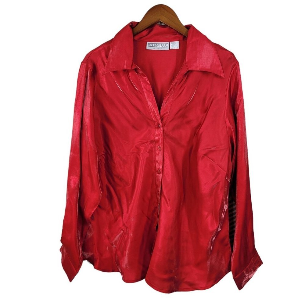 Vintage Y2K Satin Shirt Top Plus size 2X Jewel Tone Red Event Evening button up